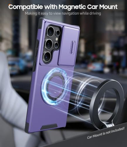 JAME for Samsung Galaxy S22 Ultra Case with Ring Stand Slide & Camera Cover - color: Purple, size: Galaxy S22 Ultra