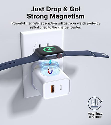 [3 in 1] USB C Charger Block for Apple Watch Charger Magnetic Fast Charging - color: White
