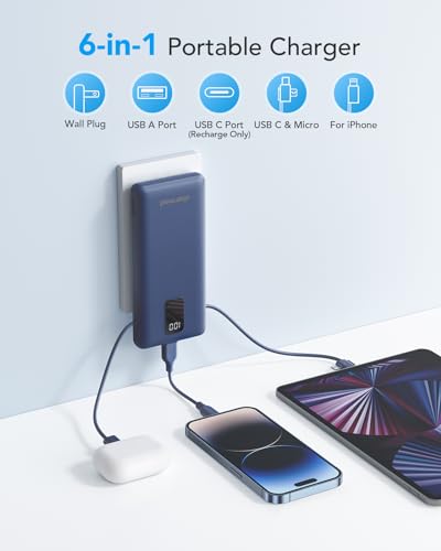 charmast Portable Charger Power Bank 10000mAh with Built-in AC Wall Plug - color: Navy
