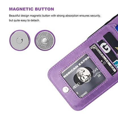 KIHUWEY for iPhone 14 Pro Max Wallet Case Card Holder Kickstand, Purple | Credit Card Slots, PU Leather, Magnetic Clasp, Flip Heavy Duty Protection Cover for Men and Women - color: Purple
