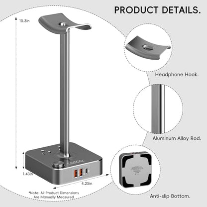 cozoo Headphone Stand with Charger, USB C, Gifts for Gamers Men, Gray - color: Gray