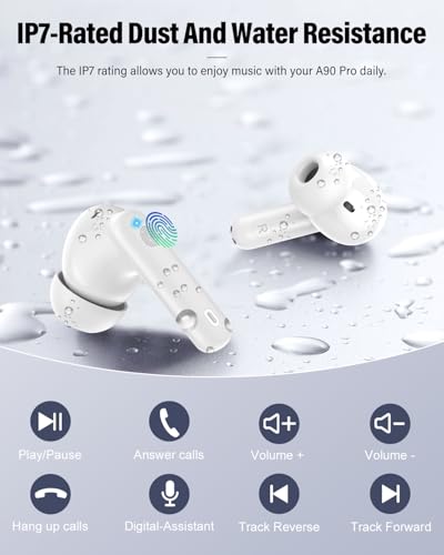 Wireless Earbuds, Bluetooth 5.4 Headphones Bass Stereo/Clear Calls, White - color: White