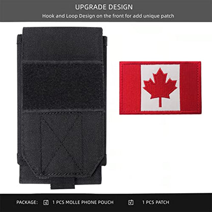Black Tactical Molle Waterproof Cellphone Pouch Case,Heavy Duty Phone Holster Bag for iPhone 11 12 13 Pro Max Less 6.7" Phone(Fits Otterbox/Survivor Protective Case on) with Canada Flag Patch - color: Black & 1 Red/white Patch