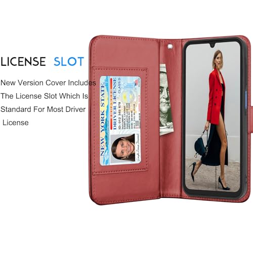 Galaxy A15 5G Case, Galaxy A15 5G Wallet Case, Tekcoo Luxury PU Leather Cash Credit Card Slots Holder Carrying Folio Flip Cover [Detachable Magnetic Hard Case] Kickstand for Samsung A15 5G [Wine Red] - color: W-Wine Red