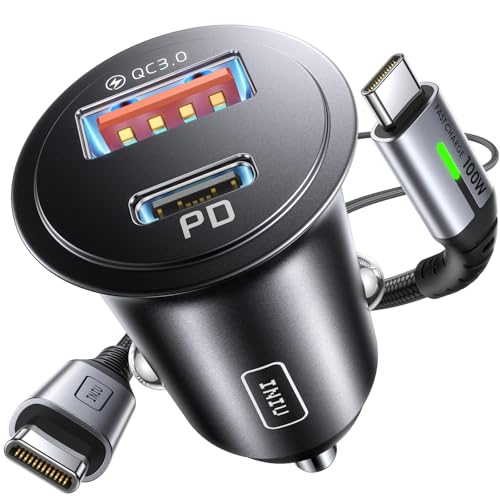 INIU Car Charger, Total 60W Cigarette Lighter Charger with 100W USB C Cable