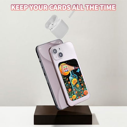 Phone Credit Card Holder Stick on, Cell Phone Pocket Self Adhesive Stretchy Stick on Wallet ID Credit Card Case Pouch Sleeve with Flap for All Smartphones, Drift Bottle Flowers Birds - color: Drift Bottle Flowers Birds