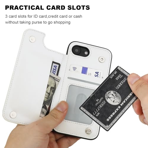 ONETOP for iPhone 17e/16e Wallet Case with Credit Card Holder,White | Kickstand,ID/Cash Holder,Case Wallet with Card Slots,Double Magnetic Clasp,Durable PU Leather Shockproof Cover for Women Men - color: White