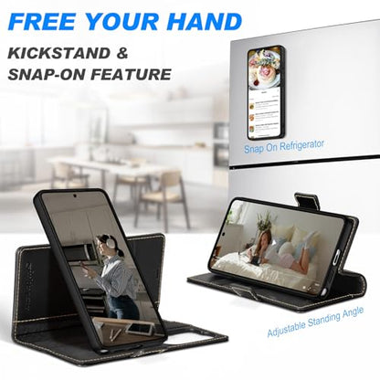 SHIELDON Detachable Wallet Case for Galaxy S26 Ultra 6.9" 2026, Retro Black | Genuine Leather, Kickstand, Magnetic Closure, RFID Blocking, Credit Card Slot, Removable, Folio Shockproof Cover - color: Retro Black