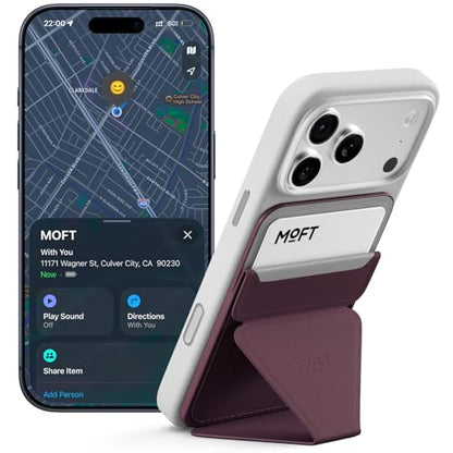 MOFT MagSafe Wallet Stand with Apple Find My, Ultra-Slim Trackable Strong Magnetic Phone Card Holder, 3-in-1 Multi-Angle Adjustable Phone Stand for iPhone 18/17/16/15/14/13 Series, BlackBerry - color: Blackberry
