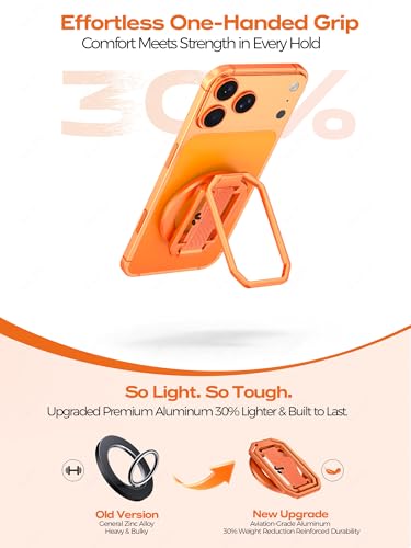 Ultra-Light & Durable Aluminum Phone Grip Stand for MagSafe, Finger Strap - color: Sunset Orange (All-Aluminum)