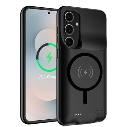 Battery Case for Galaxy S25 FE,Upgraded 12000mAh High Capacity Rechargeable Portable Protective Extended Charger Case Wireless Charging Compatible with S25 FE(6.7 inch) Charging Case & Carplay Black - size: Galaxy S25 FE