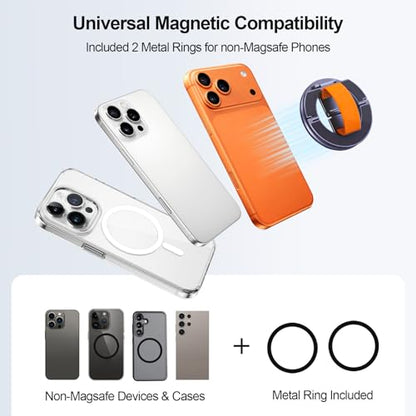 Dual-Sided for MagSafe Ring Holder, Magnetic Phone Grip&Kickstand with Soft Finger Strap, 360°Rotating Magnet Stand Grip for iPhone 17/16/15/14/13/12 Series, Gym,Car Mount