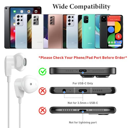APETOO USB C Headphones for iPhone 18 Pro Max 17 16 15/iPad Air Earbuds - color: White