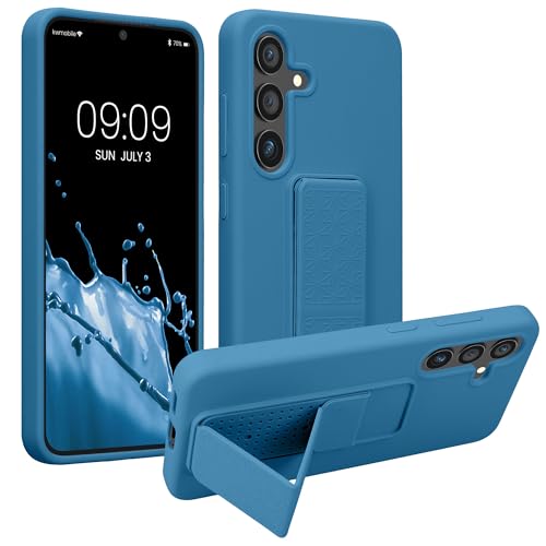 kwmobile Case for Samsung Galaxy S24 Case - Soft TPU Cover with Silicone Coating - with Hand Strap and Stand Function - Shockproof - Caribbean Blue - color: caribbean blue, size: Galaxy S24