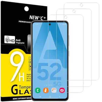 NEW'C 3 Pack Designed for Samsung Galaxy A52, A52 5G, A52S 5G Screen Protector Tempered Glass, Case Friendly Scratch Resistant,Bubble-Free, Ultra Resistant - size: A52/A52S 6.5 inches