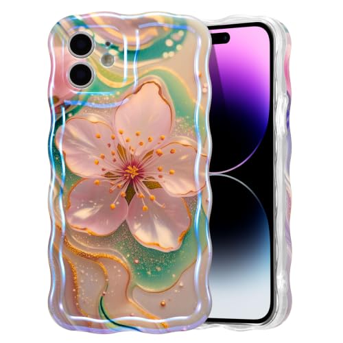 EYZUTAK Case for iPhone 11, Colorful Retro Oil Painting Flower, Sakura | Laser Glossy Floral Pattern, Cute Curly Wave Edge, Exquisite Phone Cover, Stylish Durable TPU Protective Case for Girl Women - color: Sakura, size: iPhone 11