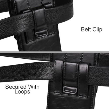 Cell phone Waist Bag with Belt Clip Leather, Vertical Cell Phone Belt Pouch for Men's, Smartphone Waist Holder Wallet Hiking Travel Carrying Case Belt Holster Pack with Card Slot Carabiner Hook - color: Black, size: 6.9 INCH