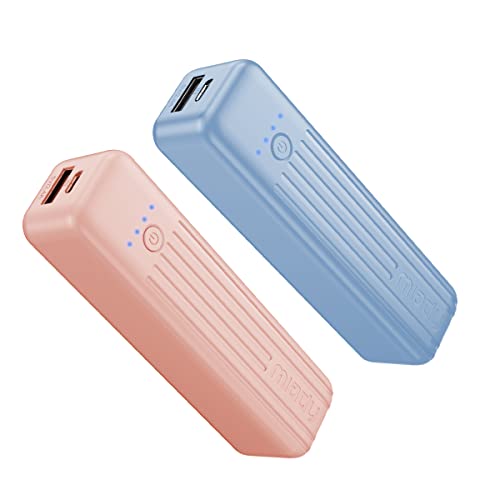 Miady 2-Pack Small Portable Charger 5000mAh Power Bank Travel Battery Pack - color: Cream Blue+ Pink
