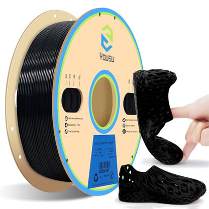 YOUSU TPU Filament 1.75mm, 95A TPU 3D Printer Filament, Soft Elastic & Durable, Easy Print No Stringing, High Strength for Phone Case, Wearables & Functional Parts, Black,1kg（2.2lbs）. - color: E1-tpu Black, size: E- TPU