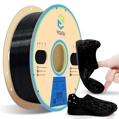 YOUSU TPU Filament 1.75mm, 95A TPU 3D Printer Filament, Soft Elastic & Durable, Easy Print No Stringing, High Strength for Phone Case, Wearables & Functional Parts, Black,1kg（2.2lbs）. - color: E1-tpu Black, size: E- TPU