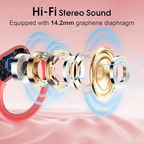 Wireless Earbuds 75H Bluetooth 5.4 Sport Headphones with Earhooks, Red - color: Red