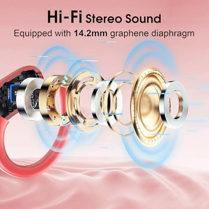 Wireless Earbuds 75H Bluetooth 5.4 Sport Headphones with Earhooks, Red - color: Red