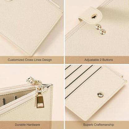 Travelambo RFID Wallet Women Large Size Bifold Multi Card Wallet Case with Zipper Pocke Credit Card Holder for Women - color: Beige