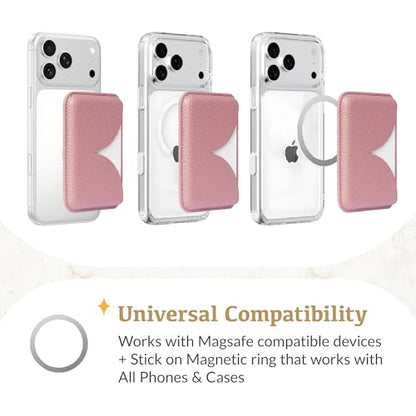 Luner - Eco Leather Magnetic Side-Access Card Wallet Compatible with Magsafe - [for iPhone 16, 15, 14, 13, 12 series] - [Holds 2 cards] - French Pink - color: French Pink, style: Side-access