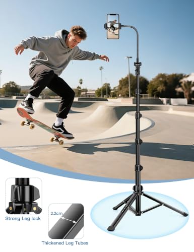 Phone Tripod Stand, 85" Tall Cellphone Tripod for iPhone with Gooseneck