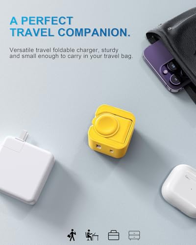 BeaSaf 36W for Apple Charging Block with Built-in Watch Charger, Foldable PD Fast Charger Block for iPhone, Dual Ports Wall Charger Compatible with Apple Watch iPhone AirPods (Yellow) - color: Yellow