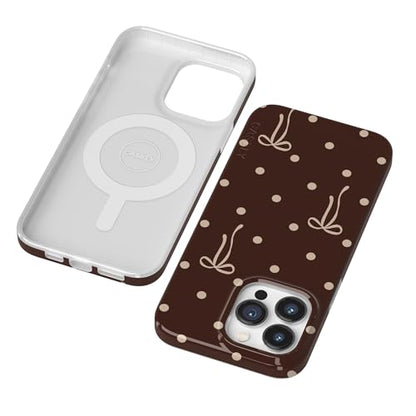 Casely iPhone 14 Pro Case | Teddy Bows | Brown Polka Dot | Compatible with MagSafe | Classic Ultra Slim Design - color: Teddy Bows | Brown Polka Dot, size: iPhone 14 Pro