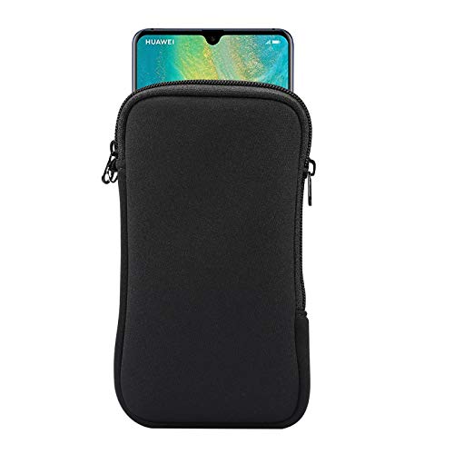 Zip Neoprene Cell Phone Sleeve Case Wallet Pouch for iPhone 17 Pro Max 16 Plus 15 Plus iPhone 14 13 12 Pro Max Moto G 2025 G Power 2026 G Play G Stylus 5G 2024 Google Pixel 10 Pro XL BLU G35 (Black) - color: Black