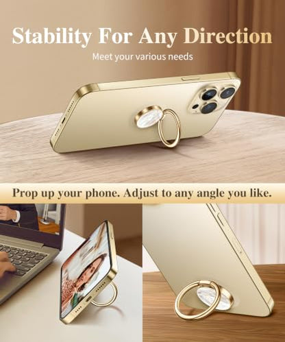GVIEWIN Marble Cell Phone Ring Holder, Metal Kickstand Grip 360° Rotation - color: B-Pearlescent/Gold