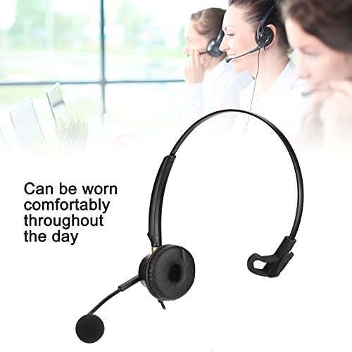 Office Headset, Wired Single Ear Telephone Headphone with Noise Cancelling Microphone for Call Center Business Professionals Black