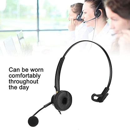 Office Headset, Wired Single Ear Telephone Headphone with Noise Cancelling Microphone for Call Center Business Professionals Black