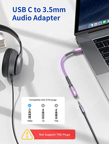 JSAUX USB C to 3.5mm AUX Audio Adapter for iPhone 18 Pro Max, Purple - color: Purple, size: 1 x 0.6ft