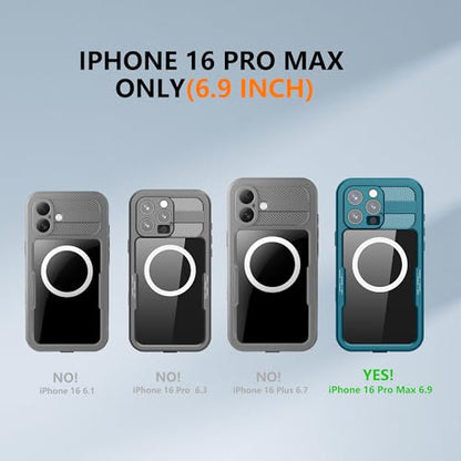 Waterproof Phone Case for iPhone 16 Pro Max 6.9 inch Magnetic - color: Cyan-Teal, size: iPhone 16 Pro Max 6.9 inch