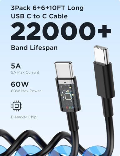 Essri 3Pack 60W Super Fast Charger for Samsung Galaxy S26 Ultra - color: Black, size: 3Pack 6+6+10Feet