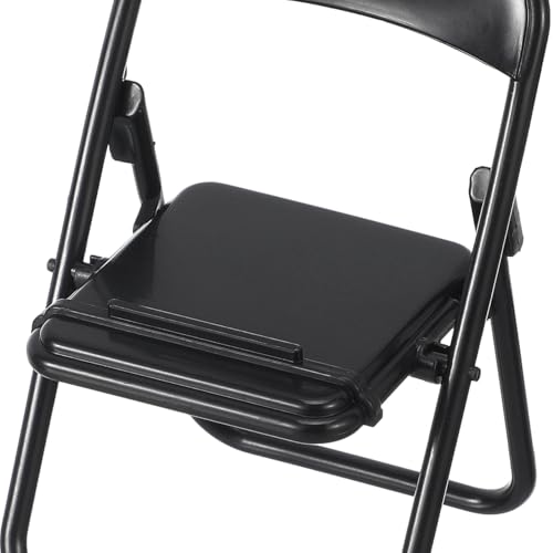 STOBOK 12Pcs Mini Folding Chair Phone Stand, Black Foldable Cell Phone Holder for Desk, Hands-Free Portable Desktop Stand Cute Decor for Smartphone & Tablet - size: 12.5 x 6.5 x 5.4 cm (1:12 Scale)