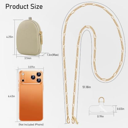 Phone Strap With Wallet,Adjustable Phone Lanyard Crossbody,Gold - color: Gold