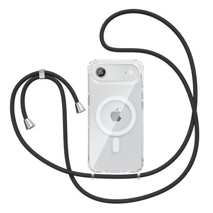 Magnetic Case for iPhone Air 6.5" Clear Crossbody Case with Adjustable Shoulder Neck Lanyard Strap,Compatible with Magsafe,Soft Slim Bumper Shockproof Protective Phone Cover-Black - color: Black, size: iPhone Air