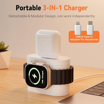 7 in 1 Wireless Charging Station, 25W Charger with Alarm Clock Night Light - color: White