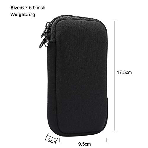 Zip Neoprene Cell Phone Sleeve Case Wallet Pouch for iPhone 17 Pro Max 16 Plus 15 Plus iPhone 14 13 12 Pro Max Moto G 2025 G Power 2026 G Play G Stylus 5G 2024 Google Pixel 10 Pro XL BLU G35 (Black) - color: Black