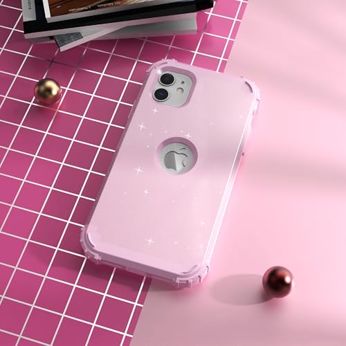 IDweel for iPhone 11 Case with Screen Protector(Tempered Glass), Hybrid 3 in 1 Shockproof Slim Fit Heavy Duty Protection Hard PC Cover Soft Silicone Bumper Full Body Case,Glitter Pink - color: Glitter Pink