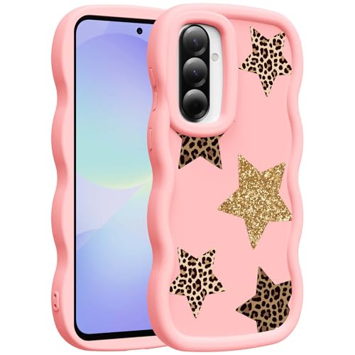 for Galaxy A36 Phone Case, Wavy Soft TPU, Pink-Leopard Star | Wavy Frame Design, Soft Slim TPU, Full Camera Lens Protection, Shockproof Phone Cover - color: Pink-Leopard Star, size: Samsung A36