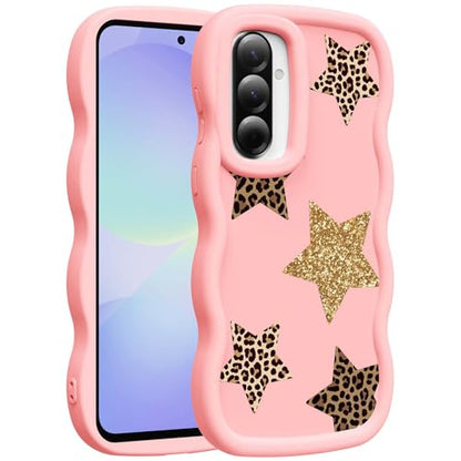for Galaxy A36 Phone Case, Wavy Soft TPU, Pink-Leopard Star | Wavy Frame Design, Soft Slim TPU, Full Camera Lens Protection, Shockproof Phone Cover - color: Pink-Leopard Star, size: Samsung A36