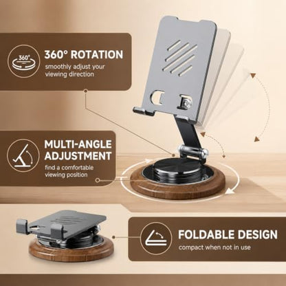 Desktop Phone Stand Foldable Wood Grain（Black）