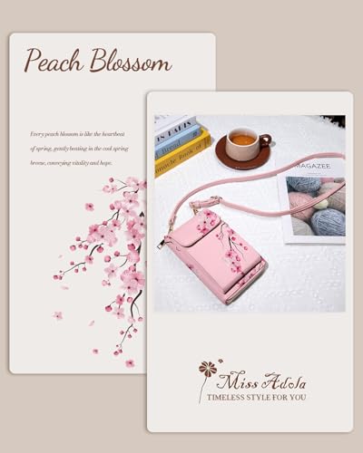 Leather Cell Phone Purse Crossbody Bag for Women | Adjustable Shoulder Strap, Card Slots, Secure Wallet Interior, Cute Pattern Styles, Small Carry for Travel and Daily Use - color: Peach Blossom
