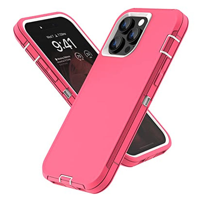 Sansunto Case for iPhone 14 Pro Max, Heavy Duty Defender Shockproof Protective Cover, Dual-Layer Rugged Bumper Phone Case, 6.7 inch. (RoseWhite) - color: RoseWhite