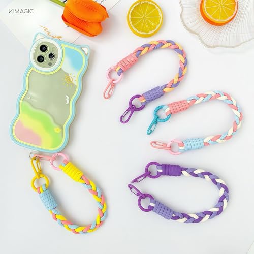 KIMAGIC Korean Dopamine Phone Wrist Strap - Handmade Thickened Phone Lanyard, Anti-Drop Hands-Free Charm - color: 04 Macaron Purple-pink